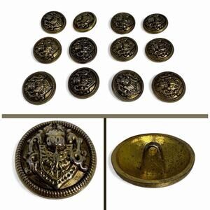 Lot 12 Metal Crest Shank Buttons Antique Gold Tone 0.91 in Sewing Crafts Blazer